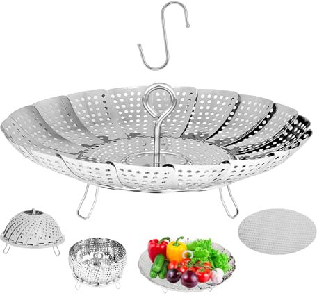 IQworks Dampfkorb Edelstahl Faltbarer Dampfkorb (6 bis 10,3 Zoll), 3. Generation, Dampfgarer zum Kochen, Gemüsedampfer, Dampfkorb für Topf, erweiterbar auf verschiedene Größen