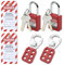 Bwintech Juego de 2 candados de seguridad de 38MM con llave, rojo, con mosquetón de acero y placa de seguridad Loto Tag