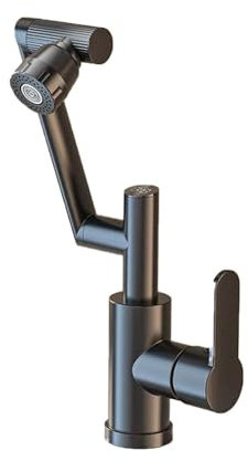 MJMLUCK Intelligenter Waschtischhahn mit digitaler Anzeige, Einhebel-Waschbeckenhahn, 360° drehbarer Badezimmerhahn für heißes und kaltes Wasser, Grau, 0 (Schwarz, mit Wasserleitung 80 cm) (Schwarz)