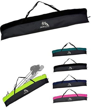 BAMBINIWELT Skitasche Kinder - Skisack für Ski, Skistöcke & Handschuhe -Skibag aus wasserdichtem Cordura - Skicover mit Zwei-Reißverschluss, Namensfeld & Tragegriffen-(schwarz/schwarz, 145cm)