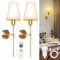 Vangue Battery Operated Wall Sconce Set of 2 Gold Rechargeable Wall Lights with 10000mAh Dimmable Bulbs and Remote,18 Colors Wireless Wall Lamps for Bedroom Living Room Hallway
