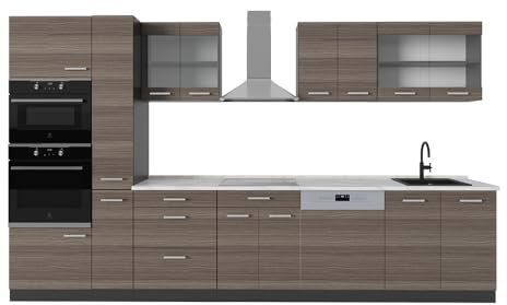 Vicco Küchenzeile R-Line, Küchenblock, Edelgrau/Anthrazit, 350 cm, AP Marmor