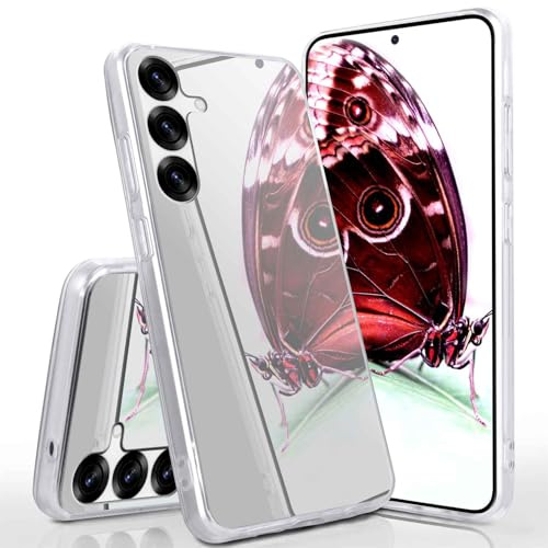 moex Mirror Case für Samsung Galaxy S25 Hülle mit Spiegel und erweitertem Kantenschutz aus Silikon, Handyhülle verspiegelte Rückseite, Stylische Handy Schutzhülle dünn, Silber