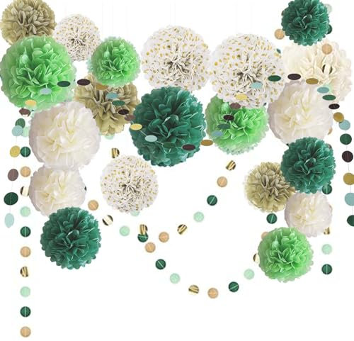 FORMVERSITY 22 Pezzi Decorazioni Festa, Fiori di Carta Per Decorazioni Compleanno, Battesimo Bimbo, Matrimonio e Altro, Verde, Oro, Giallo, Carta, 30 cm