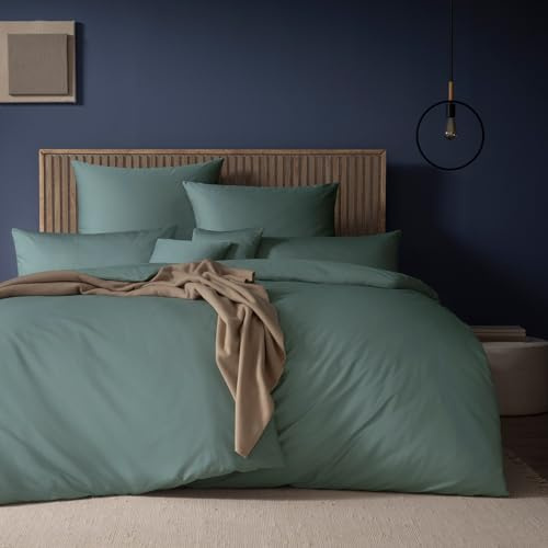 ESTELLA Mako-Satin Bettwäsche Set, 155x220 cm + 80x80 cm, Mint | 100% Baumwolle, Deutsche Marke, Garantie Reißverschluss, Moderene Farben