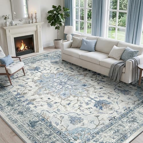 INOVADAY Teppich Wohnzimmer Waschbar 240x300 cm Retro Blau/Grau