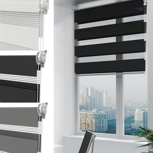UISEBRT Doppelrollo Klemmfix ohne Bohren|Schwarz B100 x H150 cm|Duo Rollos für Fenster ohne Bohren|Sichtschutz und Sonnenschutz für Büro Wohnzimmer Küche Badezimmer