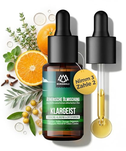 NORDHOLZ® Ätherische Öle [Mischung] 15ml Klargeist [Naturrein] – Klar & würzig-frisch - Duftöl In höchster Pharmaqualität – Vegan, Laborgeprüft - Sauna, Diffusor & Aromatherapie