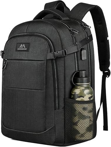 ANNMOR Rucksack Herren, Groß 15-17,3 Zoll Schulrucksack Laptop Rucksack, Business Reiserucksack mit USB Ladeanschluss, TSA & Anti-Diebstahl Backpack - Schwarz