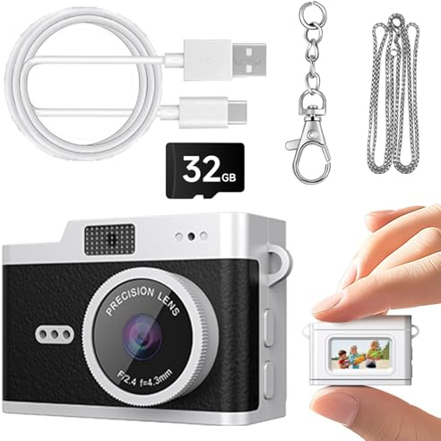 Retro Mini Camera Necklace with Display Screen, 1080P Wearable Camera with Flash and Multiple Filter Modes, Portable Photo and Video Recording Device (Black)