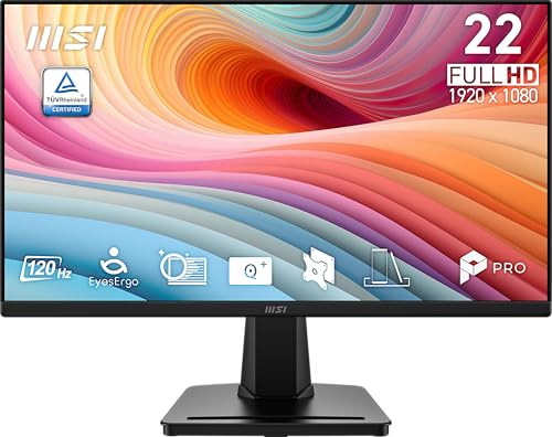 msi PRO MP225 E12VL, 22 inch 1920 x 1080 (FHD), 120 Hz, Adaptive Sync, HDMI, Video Port, VESA Mount, Tilt, 1 ms, Black