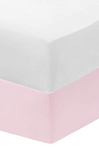 Dudu N Girlie Crib Fitted Sheets 40x90cm - Crib Sheets 100% Cotton Jersey -Hypoallergenic Pram Sheets Breathable Easy Care - Cradle Fitted Sheets (Pack of 2, White & Pink)