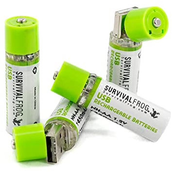 Survival Frog EasyPower USB AA Rechargeable Batteries 4 Pack - 1450mAh 1.2V NiMH AA USB Battery Charger Plugs into Any USB Device, 2-3 Times More Power Than Standard AA's