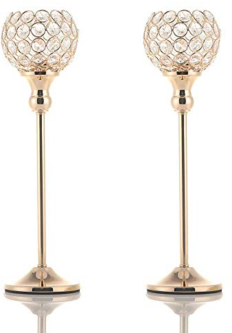 VINCIGANT Chandeliers Bougeoirs en Verre De Cristal Or pour la Décoration De Centres De Table De Salle à Manger De Maison De Mariage, Cadeaux De Pendaison De Crémaillère, 2Pcs 35 cm de Hauteur