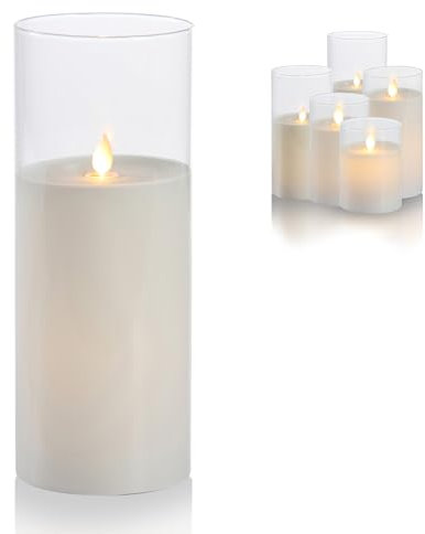 Schlaraffenland LED Kerze im Glas | Puro Ø10x25 cm | Echtwachs-Glas | Flackernde LED Flamme mit Timer | Batteriebetrieben | Deko Kerzen Set inklusive Timer