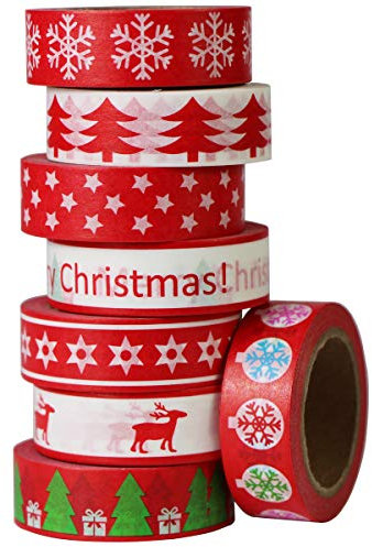 Gouert 8er Washi Tape Weihnachten Dekoration Design Dekoband Masking Tape Klebeband für DIY Craft Scrapbooking Geschenkpapier
