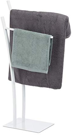 Relaxdays, weiß Handtuchständer mit 2 Stangen, Freistehender Handtuchhalter eckig, Badetuchhalter HBT 88 x 43 x 24 cm, Standard