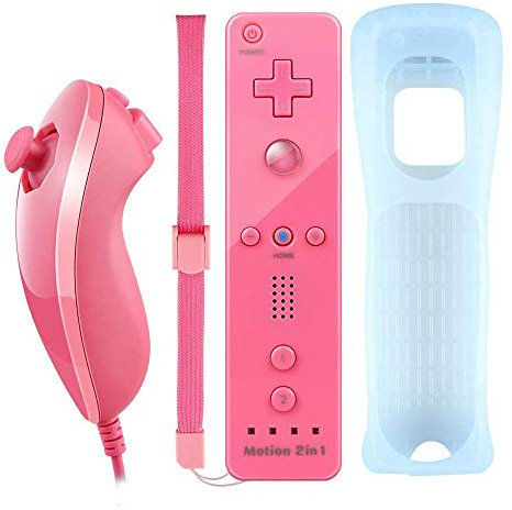 COOLEAD - Mando a Distancia 2 en 1 para Wii y Wii U Motion Plus, Mando a Distancia para Wii y Wii U con Funda de Silicona y Correa de muñeca Rosa