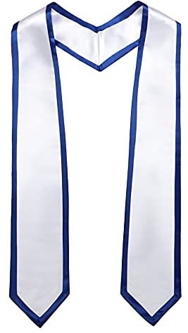 Ftyfty Stola, Unisex, für Erwachsene, zum Schulabschluss, klassisches Ende mit Rand, 183 cm lang, Weiß mit königlichem Rand, 183 cm Lange