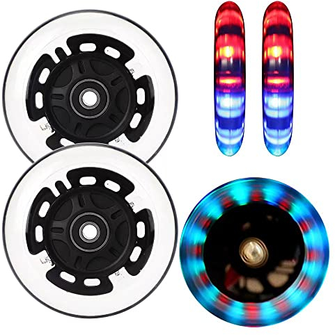 100mm Leuchtende Scooter Räder - 2 Stück led Scooter Rollen räder mit ABEC-9 Lager - hell leuchtend Kick Scooter Rollen | Rollerräder für alle Roller mit 100mm Rädern