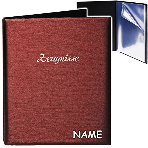 alles-meine.de GmbH A4 - Zeugnismappe/Dokumentenmappe - Zeugnisse 3D Metallic Effekt - rot/Bordeaux - inkl. Name - GEBUNDEN mit 20 festen Seiten- A 4 - Zeugnisbuch ..