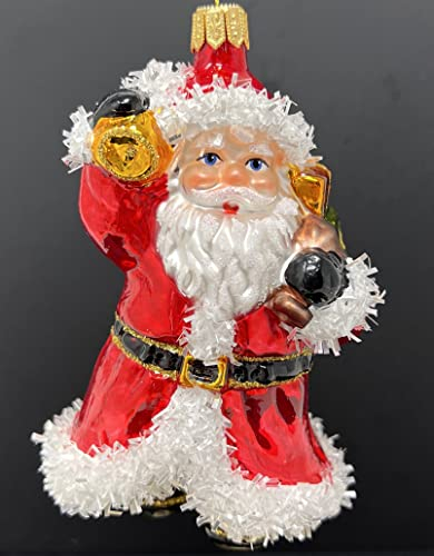 Polish Gallery Christmas Tree Ornament Blown Glass Classic Santa, 5 inch, Red, White, Black