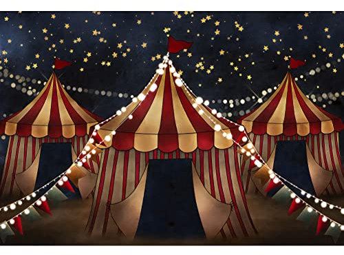 Renaiss 3x2m Rouge Blanc Cirque Toile de Fond Nuit Ciel Carnaval Grand chapiteau Photographie Fond bébé Douche Enfants fête d'anniversaire décoration Fournitures Vinyle Photo Studio Accessoires