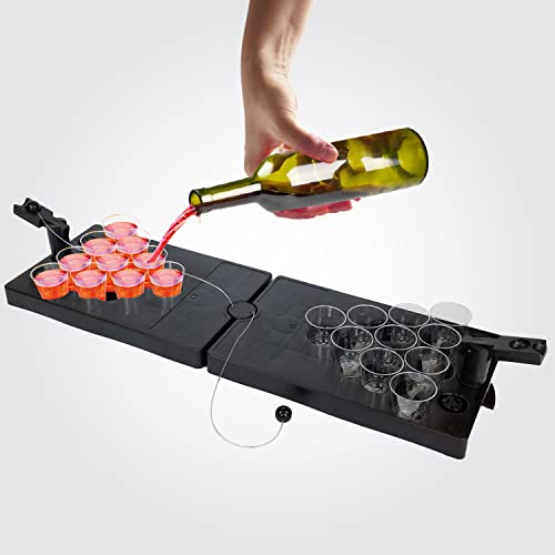 SHOTPONG Ideale Erweiterung für Bier Pong Liebhaber! Mini Beer Pong für Partys Festivals als Geschenk oder zum Vorglühen Trinkspiel Set für Kurze inklusive 20 Becher redcups Shot Pong (schwarz)