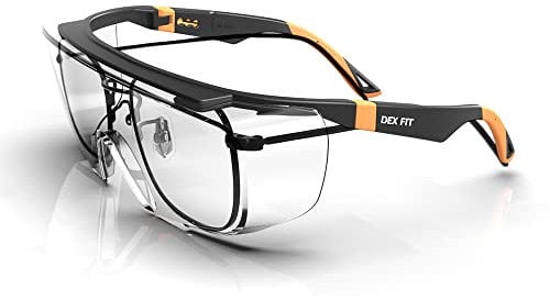 DEX FIT SG210 OTG │ Gafas de seguridad; protección ocular Z87, resistentes a la niebla y a los arañazos, ajustables, unisex, con protección UV (montura negra y naranja, lentes transparentes)