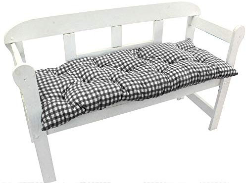 NYVI Bankauflage Ibiza 140x45 cm Grau Kariert - Polsterauflage für Gartenbänke Gemütlich & Langlebig - Sitzauflagen für Bänke Outdoor & Indoor - Sitzkissen Auflage Bank Sitzbank
