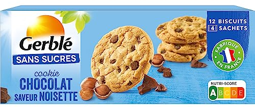 Gerblé Sans Sucres Cookie Chocolat saveur Noisette - Source de Fibres et Sans Huile de Palme - 1 boîte 130g (4 sachets de 3pcs )