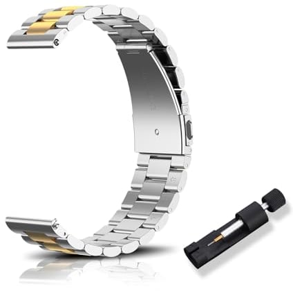 RoYiio Edelstahl-Ersatzarmband für Anstoßbreite 20mm Armband mit Schnellverschluss, Schön Poliert, Edelstahl-Metallband für Damen und Herren - Silber Gold
