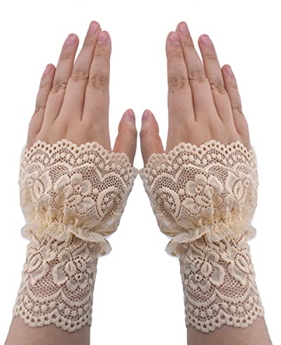 TeeYee Damen Spitze Armstulpen Abnehmbarer Spitze Armband Fingerlos Handschuhen Mesh Spitze Knigge für Hochzeit Braut 119nude