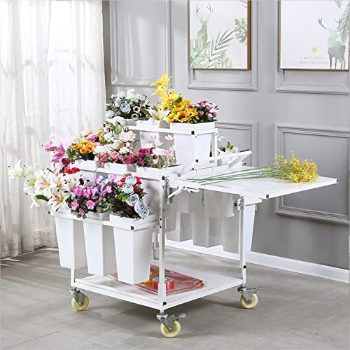 Flower Display Stand Cart with 18 Pieces Bucket, Metal Mobile Florist Bouquet Cart for Flower Shop, Wrought Iron Florist Stand for Yard Garden, Night Market, Street Stand, Outdoor Flower Pop Up Event