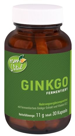 KOPP Vital® Ginkgo fermentiert Kapseln, 30 Kapseln, 11 g | Premiumqualität, mit Vitamin B12, Naturstoff-Fermentation, ohne Gentechnik