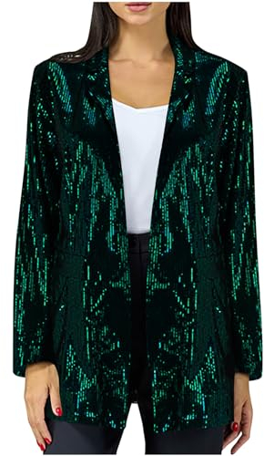 Damen Anzugjacke Blazer Glänzend Paillette Anzug Mantel Business Bürojacke EIN-Knopf Anzugjacken offene Vorderseite Herbstjacke Schlanke Passform Bürodame Arbeitskleidung Für Party Club