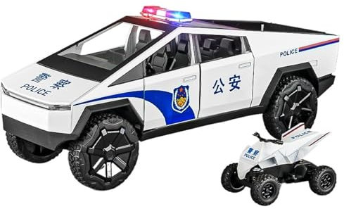 EMRGAZQD Motorfahrzeuge Replika Auto 1/24 for Tesla Cybertruck Polizeiautos Mit Pullback Miniatur Maßstab Legierung Automodell Druckgussfahrzeug Originalgetreue Nachbildung(White)