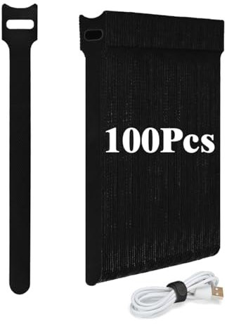 Ruayia Klettband Selbstklebend Kabelbinder 100 Stück, Wiederverwendbare Kabelbinder 12 * 150mm Ladekabel Hook & Loop Tape Kabel klettkabelbinder - Schawarz