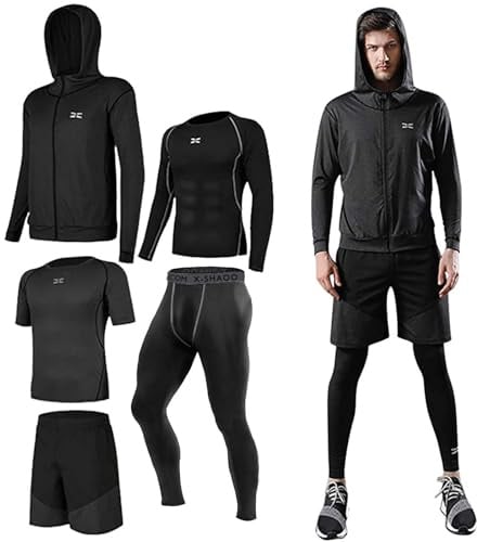 Danfiki Män gymkläder män sport löpning set fitness träning kostymer, Grå, S