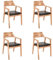 SAM 4er Set Esszimmerstuhl Angel, Akazienholz naturfarben, schwarzes Echtleder, Holzstuhl mit Armlehnen, ergonomischer Massivholz-Sessel mit Leder-Bezug, Stuhl für Küche, Esszimmer & Wohnzimmer