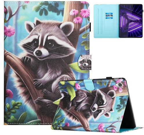 Mldjomid Funda para Lenovo Tab M10 HD 2nd Gen 10.1 Pulgadas 2020 TB-X306X Carcasa Cuero PU Flip Tablette Case Cover con Ranura para Tarjetas y Función de Soporte, Mapache