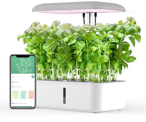 YIYEGO Sistema di coltivazione idroponica WiFi, 14 pods Smart Garden con lampada a LED, controllata manualmente/app, timer automatico per interni ed erbe, set regolabile in altezza, grigio, 42 cm