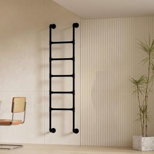 IQQOPVHG An der Wand montierte Leiter, Hochleistungs-Dachbodenleiter für Etagenbetten, Ausstiegsleiter für Kellerfenster, Schwarze Metallstufenleiter, an der Wand montierte Feuerleiter für sicheres K