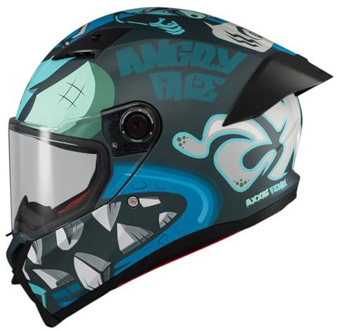 Casco AXXIS Fenix Angry Face Azul Mate - Casco de Moto Integral Unisex Hombre y Mujer - Homologado ECE 22.06 (M)