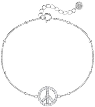 GLANZSTÜCKE MÜNCHEN Damen Armband 925/- Sterling Silber | rhodiniert, Ankerarmband mit Kugeln, Zirkonia, weiß, Peace, Federring