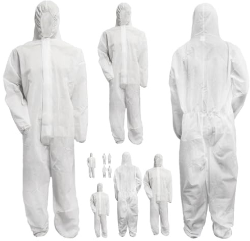 Bohrfux 10 Stück Einweganzug, Overall mit Kapuze, Maleranzug, PP-Schutzanzug Größe L XL XXL XXXL Farbe Weiss Ganzkörperanzug