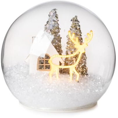Dragimex LED Glaskugel Leuchtender Hirsch mit Haus D:11 cm zum Stellen - Weihnachtskugel, Adventsdeko, Weihnachtsstern, Weihnachtsdekoration, Weihnachten, Advent