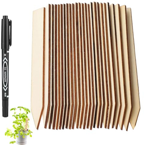 Haoyic 50 Pcs Wooden Plant Labels, Plant Markers & Labels Wood for Garden, Garden Name Tags with a Marker Pen for Outdoor Plants Potted Herbs Flowers Vegetables (14.8X 2 Cm)