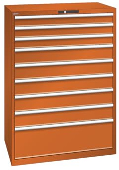 kaiserkraft | ESD-Schubladenschrank | BxTxH 1023 x 725 x 1450 mm | 9 Schubladen | Traglast 75 kg / 1 x 300 mm mit 200 kg | orange