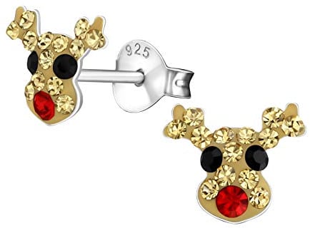 Monkimau Mädchen Ohrringe Elch Rentier Kopf Ohrstecker aus 925 Sterling Silver echt Silber mit 32 Kristallen